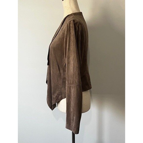 Daila Taupe Faux Suede Open Front Waterfall Stretch Cropped Jacket Size Med - Picture 3 of 10
